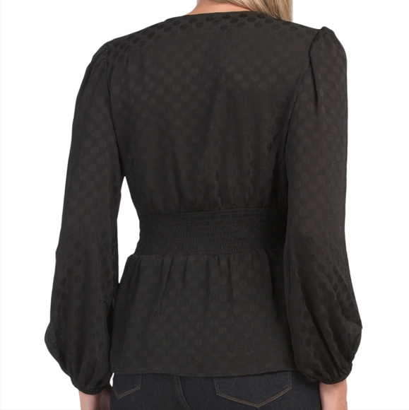 Max Studio Women's Jacquard Shine Dot Waist Tie Blouse - Picture 2 of 12